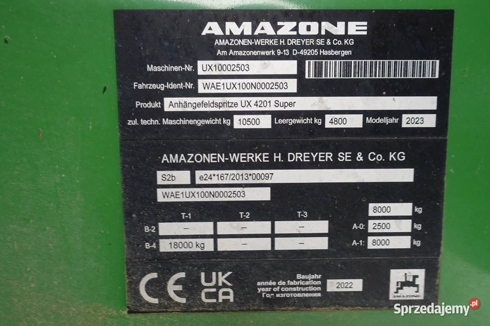 Opryskiwacz Amazone UX 4201 Super nowy Sokoły