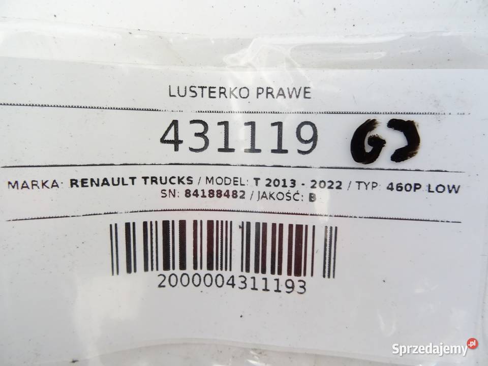 LUSTERKO PRAWE RENAULT TRUCKS T Van minibus ciężarowe