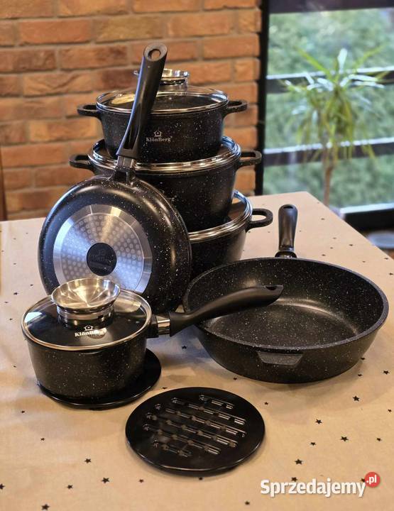 299 Garnki marmurkowe czarne 12 elementów Zabrze