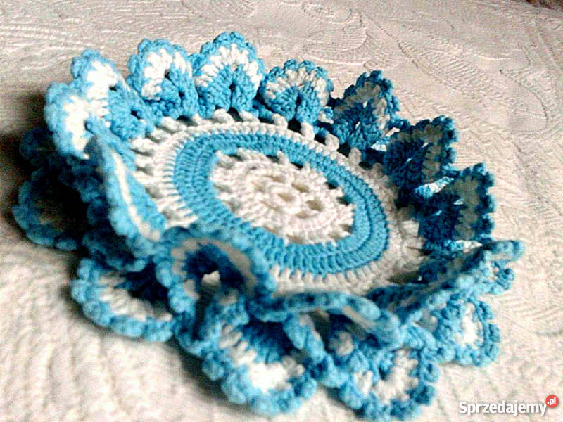 Przestrzenna biało turkusowa bawełniana serwetka Obrusy i serwety