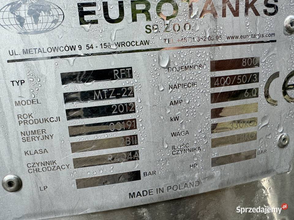 schładzalnik basen zbiornik do mleka 800L 2012R Myszyniec sprzedam