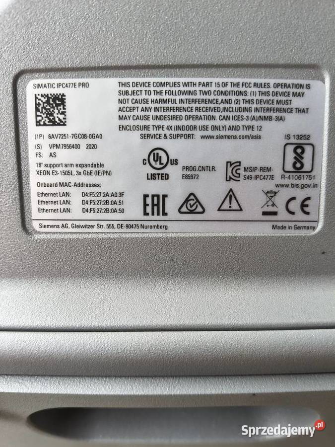 Panel Simensa simatic IPC477D dolnośląskie