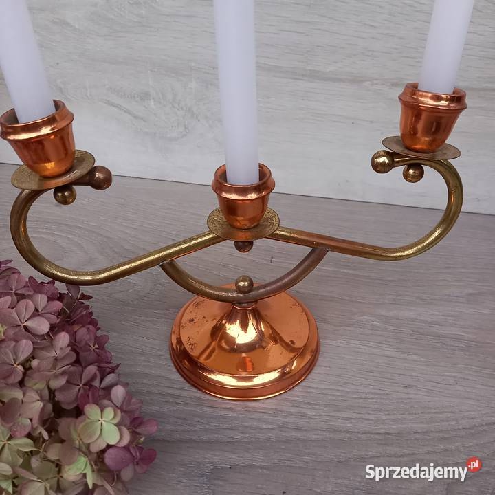 Miedziany świecznik trójramienny Warszawa