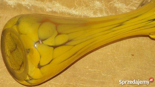 Piękny żółty wazon ze szkła artystycznego PRL odcienie żółtego kujawsko-pomorskie Inowrocław sprzedam