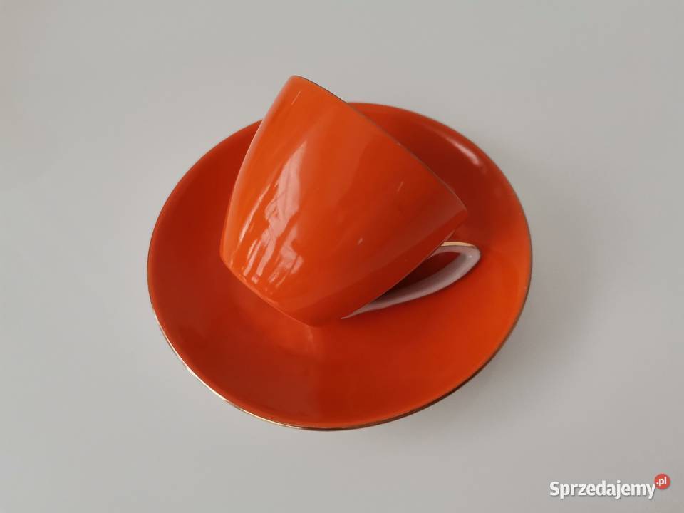 Stara pomarańczowa filiżanka serwis Aldona Porcelana i szkło Katowice