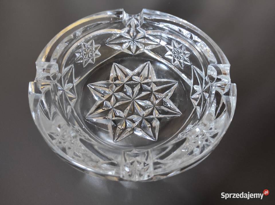 Popielnica duża ciężka stare szkło kryształ Warpechy Stare