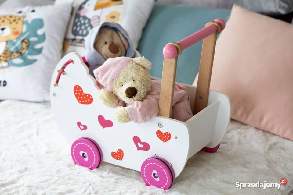 Wózek lalek drewniany z pościelą Ecotoys Bielsk Podlaski