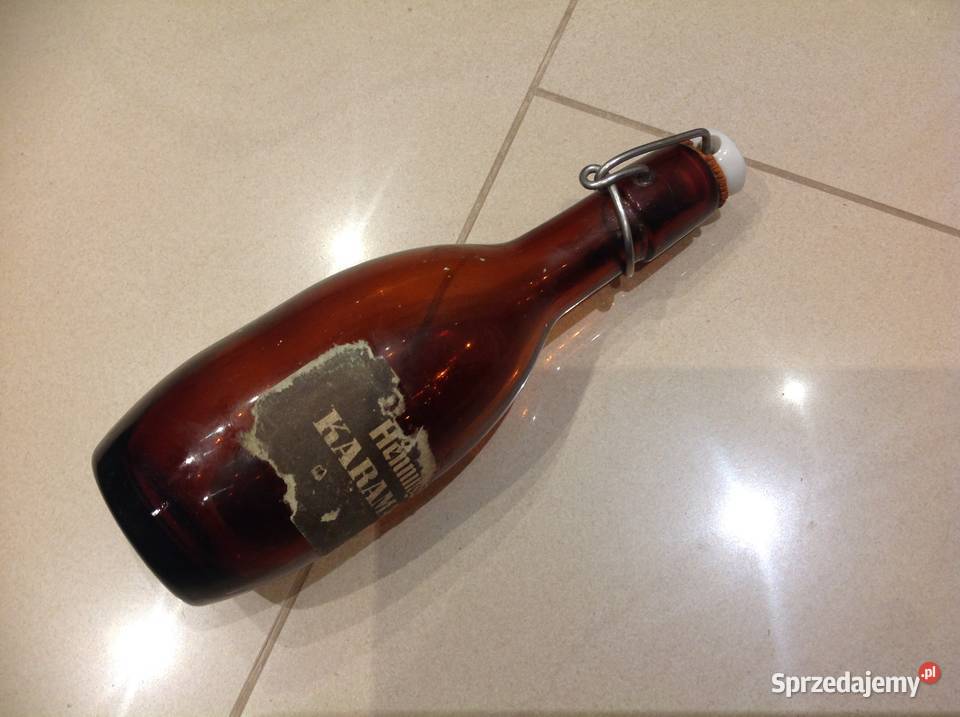 Stara Butelka Szklana z Porcelanką poj 033 L Pozostałe Nowa Sól