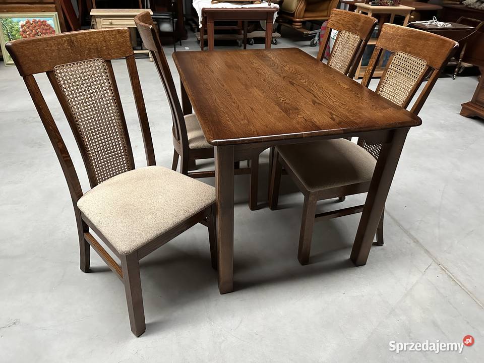 Ładny dębowy stół +4 krzesła 100% drewno