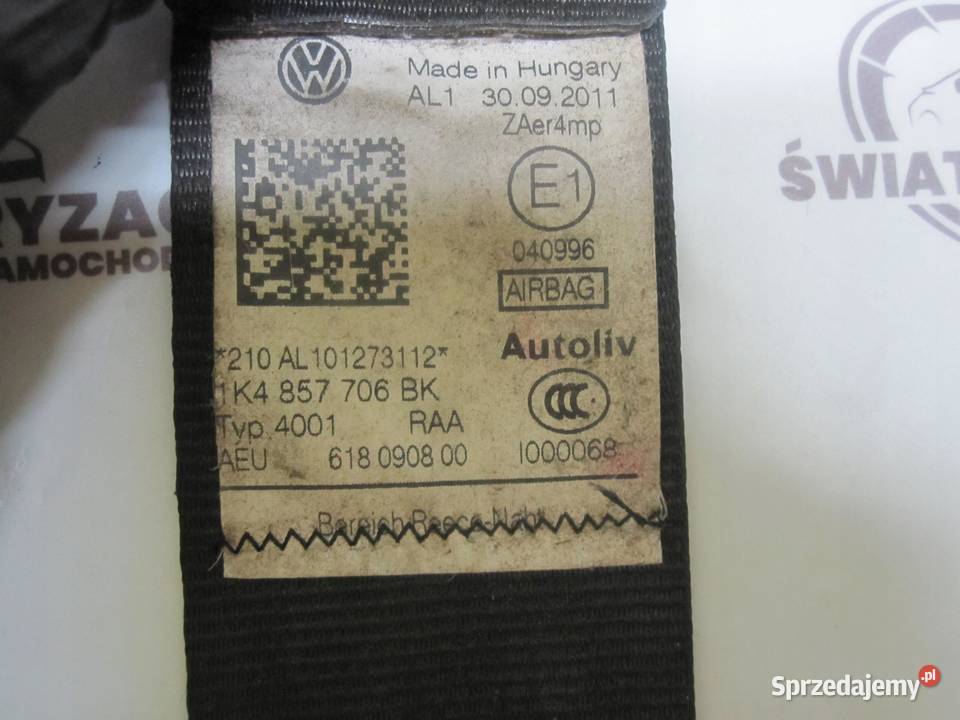 VW GOLF VI 11r pas bezpieczeństwa prawy przód Części samochodowe