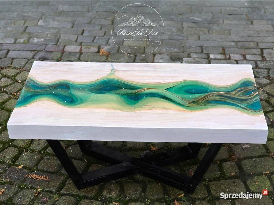 Stolik kawowy z żywicą epoxydową rzeźbiona rzeka 10cm Poznań sprzedam