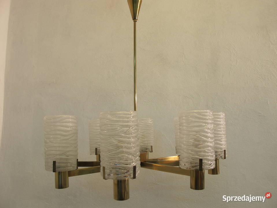 Żyrandol mosiężny lampa art deco 8 kloszy 8