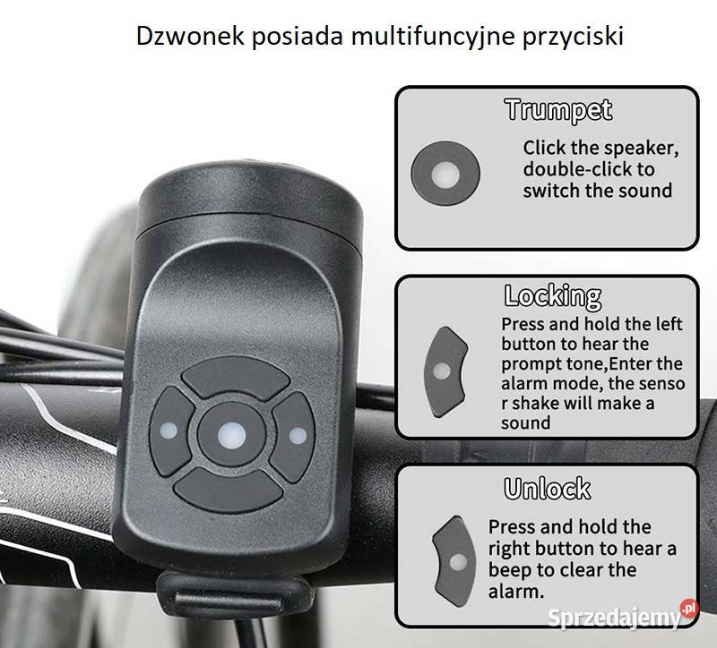 Dzwonek Klakson Alarm 2w1 Elektroniczny Rowerowy Sieradz sprzedam