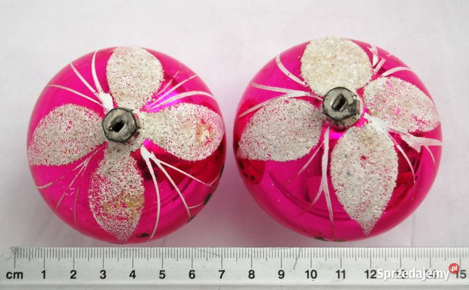 Stare bombki szklane 2 ręcznie malowane różowe lubelskie
