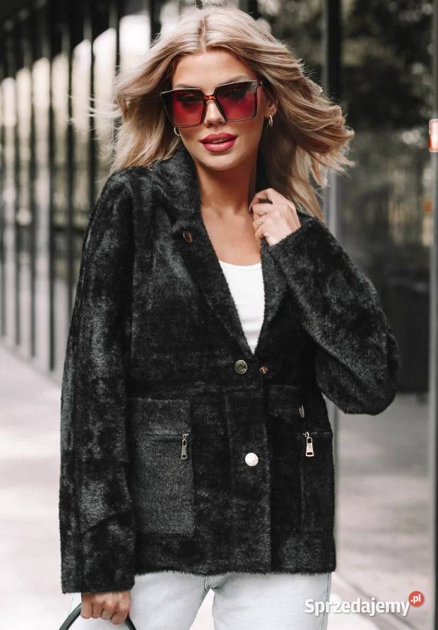 Krótki Płaszcz Alpaka Comely Czarny Kurtki i płaszcze Nowy Kawęczyn sprzedam