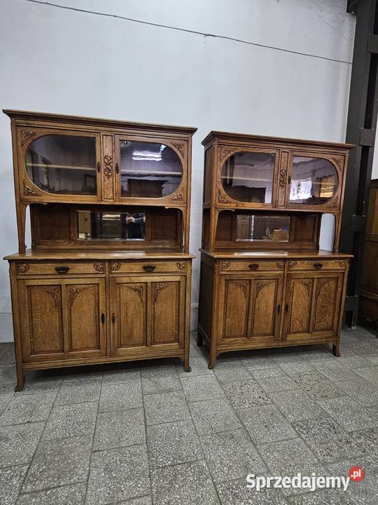 Dwa stare dębowe kredensy secesyjne z Francji Nowy Sącz