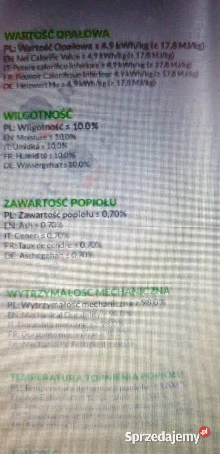 pelet A1 165MJ 46KW zawartość popiołu 07 śląskie