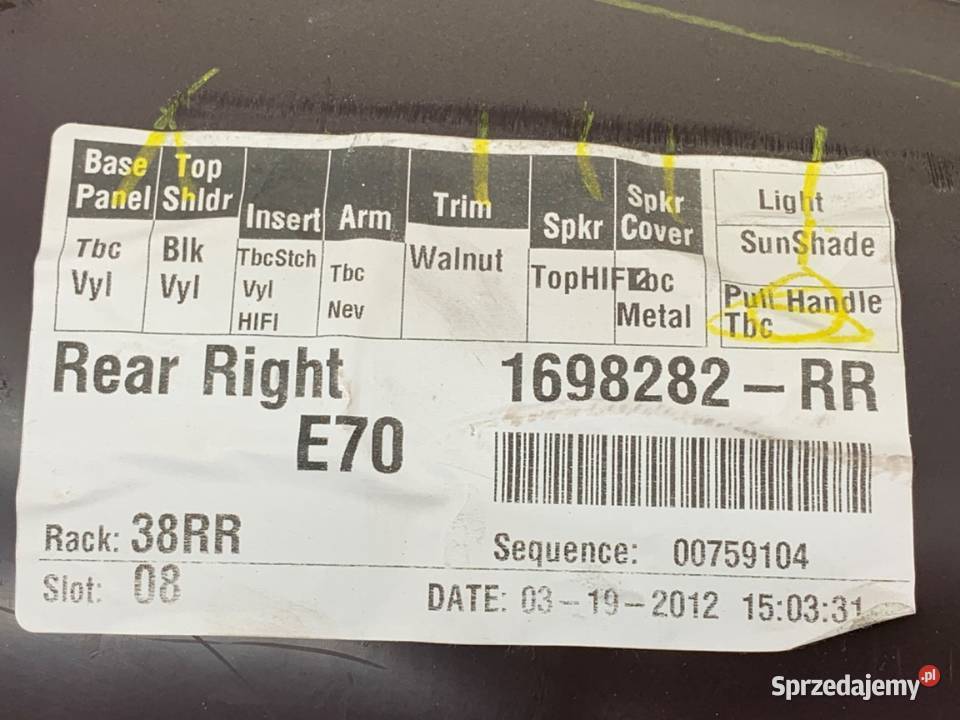 BOCZEK DRZWI TYŁ PRAWY BMW E70 SUV 0613 osobowe