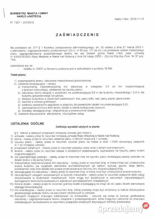 Działka 862 m 100000 Gorzeń gm Nakło Notecią