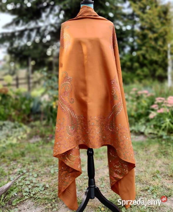 Duży szal orientalny indyjski haftowany haft Uniseks