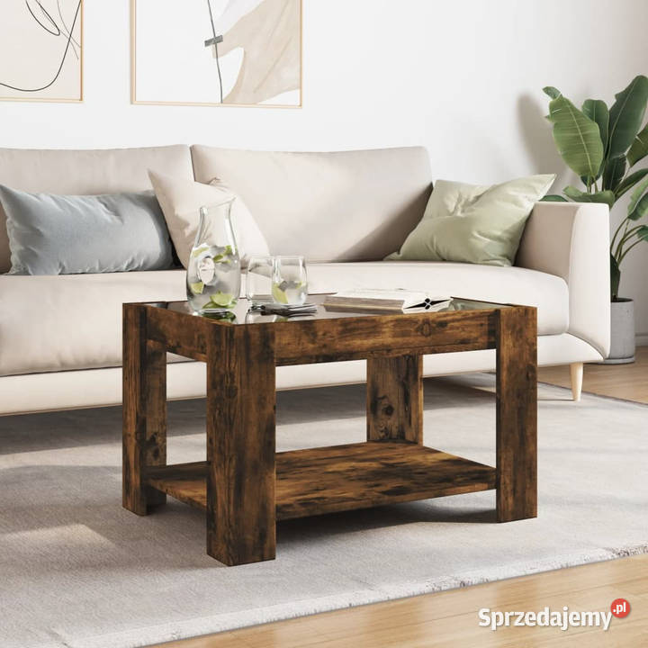 Stolik kawowy z LED opalany dąb 73x53x45 Warszawa