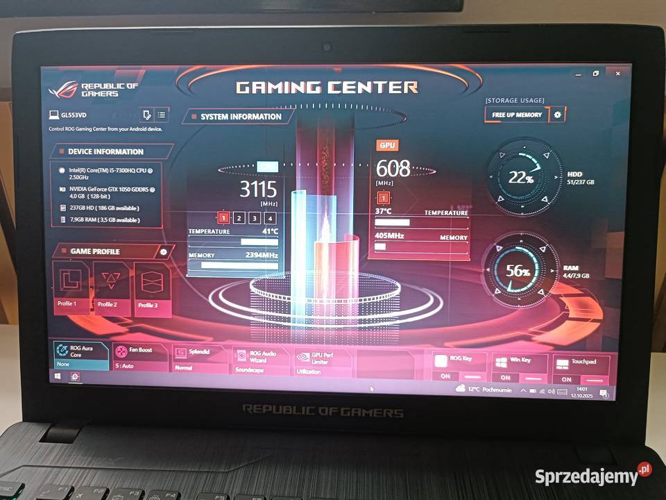 Gamingowy ASUS ROG GL553V i573008GB256 GB małopolskie Libiąż