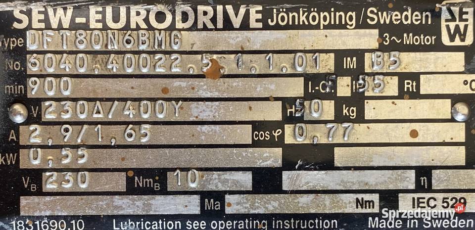 motoreduktor przekładnia 055kW 43obr 3fazowy Pozostałe Pigża sprzedam