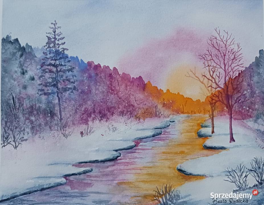 Akwarela Akwarelka Obraz pt Laponia 24 x 30 Malarstwo Warszawa