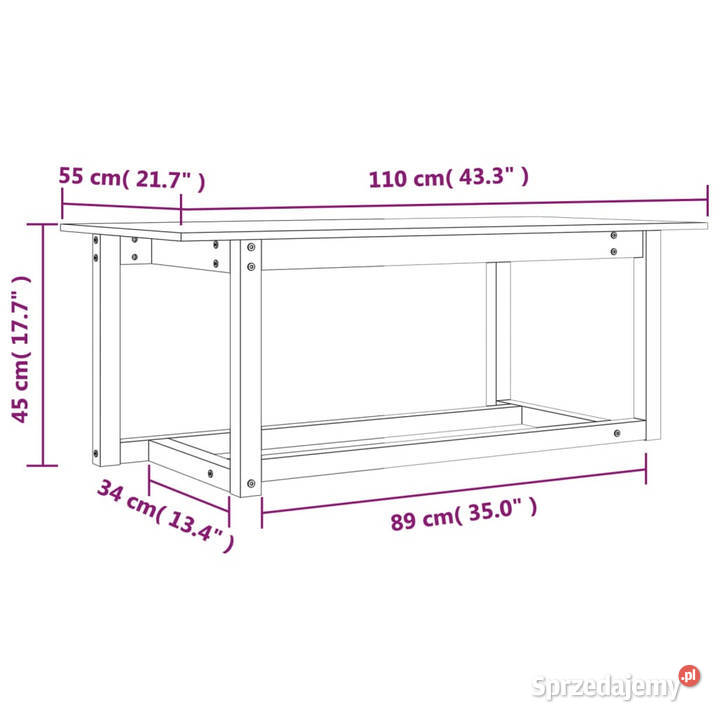 Stolik kawowy czarny 110x55x45 lite drewno Warszawa