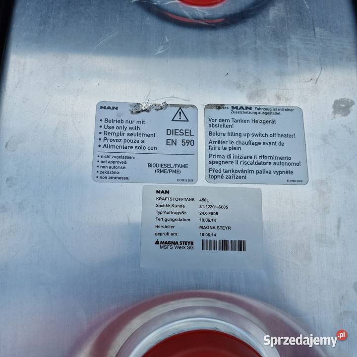 MAN ZBIORNIK PALIWA 450 L NOWY 81122016605 Bieleń
