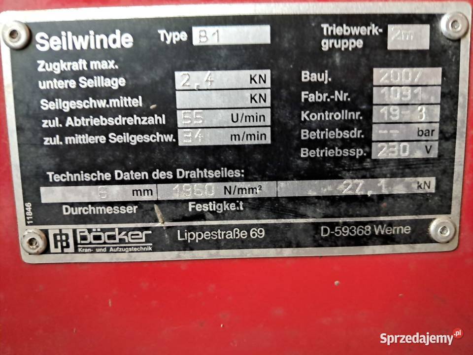 Winda wyciąg towarowy Bocker sprzedam