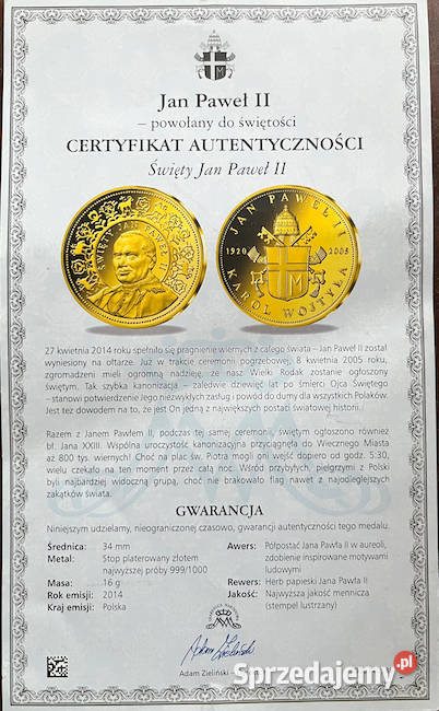 Moneta Święty Jan Paweł II Antyki, Sztuka, Kolekcje Wołomin