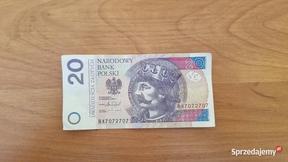 Banknot 20 obiegowy BX7072707 ładny radar lustro Białystok sprzedam