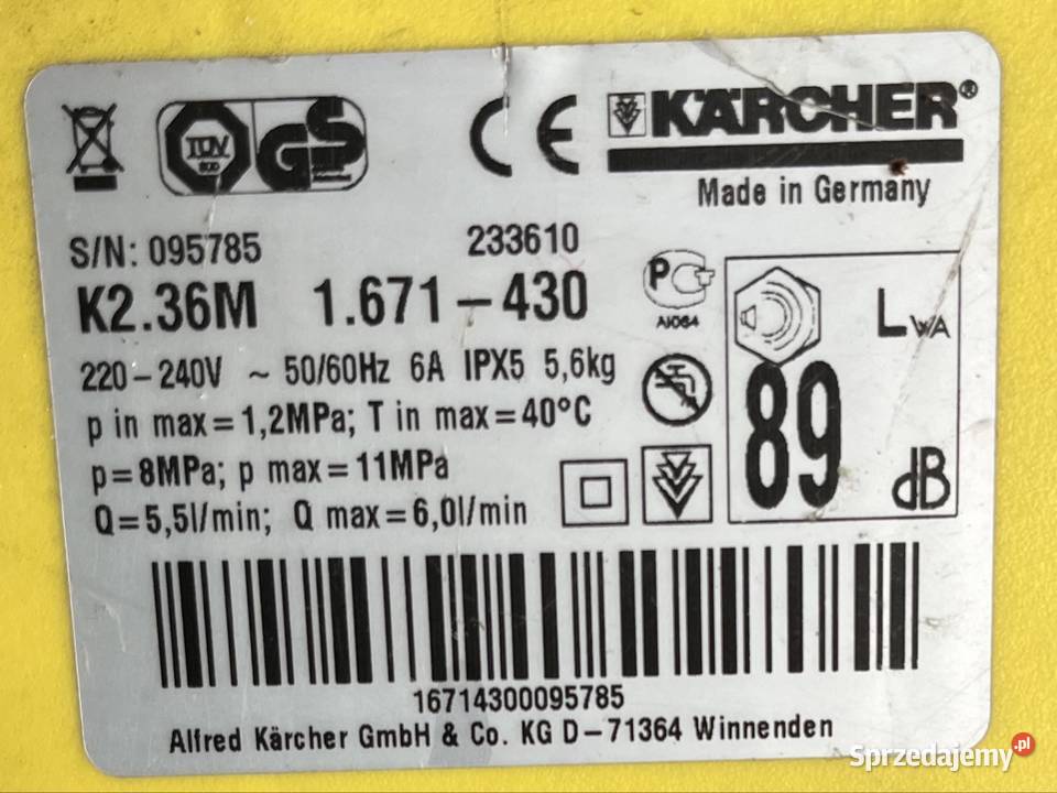 Karcher K2 36M na części Lubicz Górny