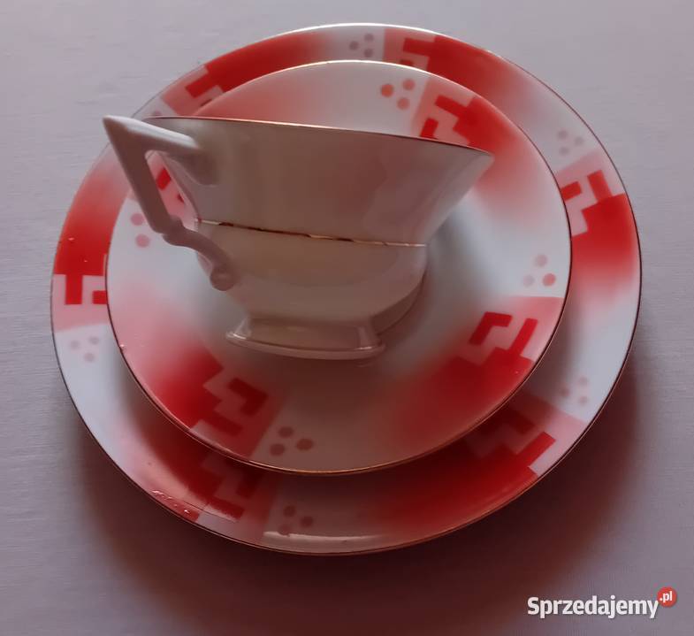 Trio śniadaniowe art deco zdobienia Spritzdekor Koźminek