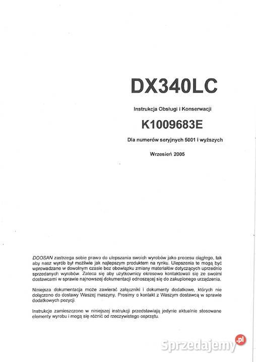 DTR Instrukcja obsługi DOOSAN DX 300LC DX 340L tradycyjny podręcznik Rzeszów