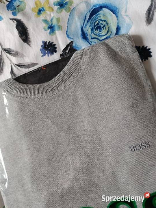 Sweter bawełniany Hugo Boss regular fit szary długi podlaskie