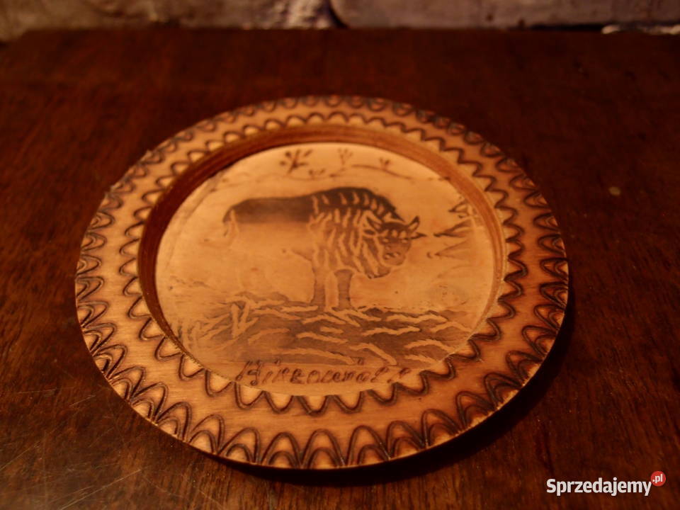 Rzeźbiarstwo w drewnie Obrazek Żubra Białowieża Łódź sprzedam