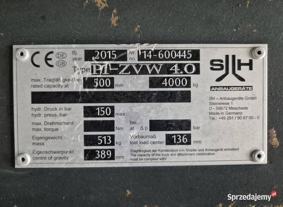 Pozycjoner wideł do wózka widłowego 4000 3A śląskie Rybnik