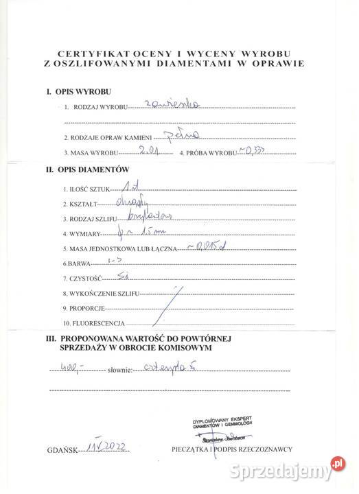 Złota Zawieszka Próby 333 201g Diament warmińsko-mazurskie sprzedam