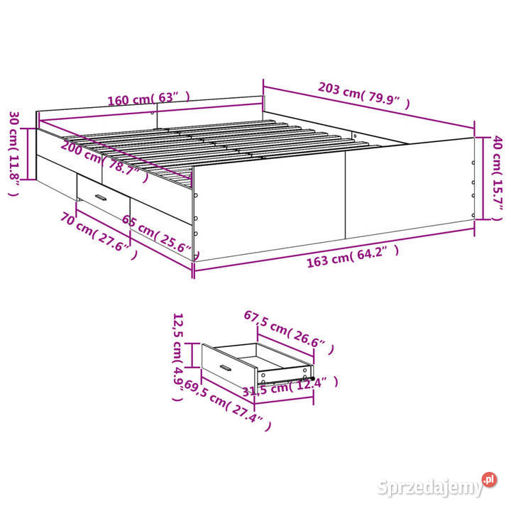 Rama łóżka z szufladami biała 160x200 WM3280279 Warszawa sprzedam