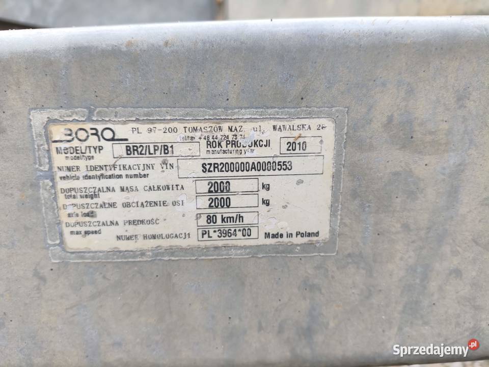 Boro BR2 Przyczepa Ciężarowa Laweta DMC 2000 małopolskie Niepołomice
