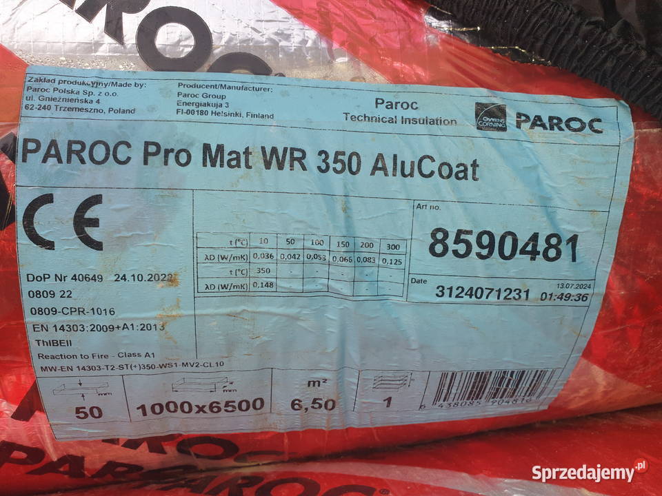 Wełna mineralna PAROC PRO MAT WR 350 ALUCOAT warmińsko-mazurskie sprzedam