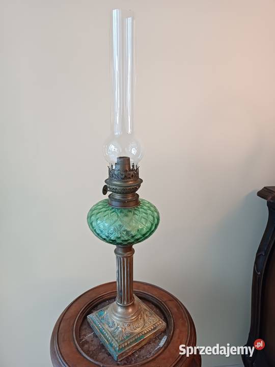 Lampa naftowa kolumnowa mosiądz Francja XIX w Budzyń