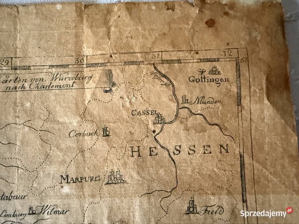 Mapa historyczna Hessen XIX wiek Mainz Niemcy Czerwionka-Leszczyny