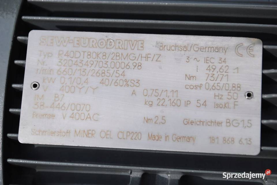 Motoreduktor dwubiegowy 0104kw 1354obr SEW Kargowa