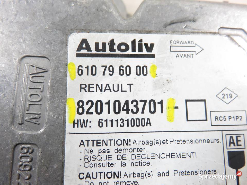 MODUŁ AIRBAG RENAULT MODUS GRAND MODUS 610796000 Komputery sprzedam