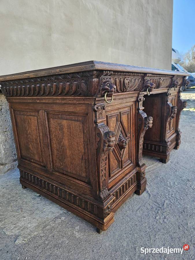 Neorenesansowe biurko gabinetowe z lwami antyk Wałbrzych sprzedam
