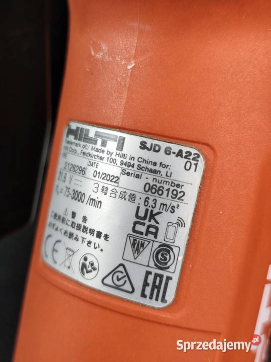 Wyrzynarka Akumulatorowa Hilti SJD 6A22 Poddębice sprzedam