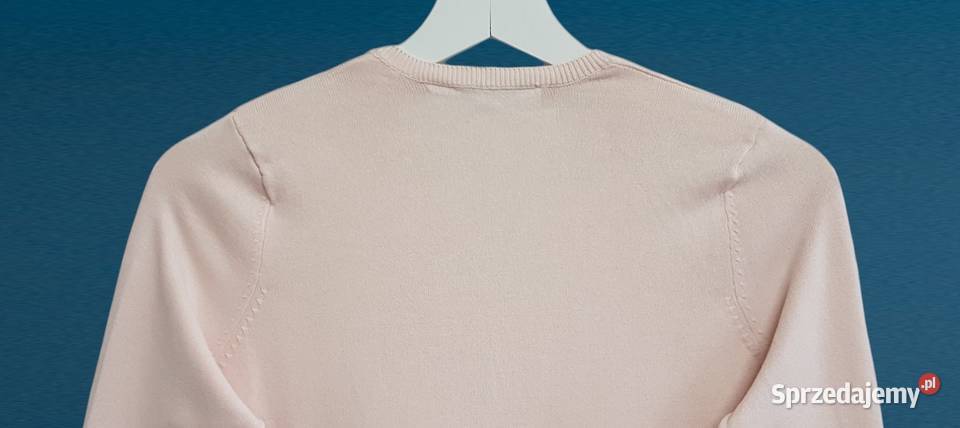 Damski bawełniany sweter pudrowy róż z długim Bez wzoru małopolskie Chrzanów